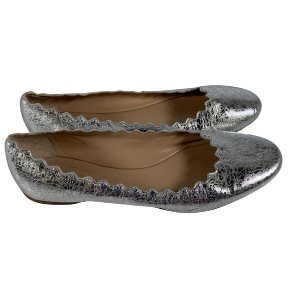 Chloe Lauren Silver Leather Round Toe Slip-on Classic Ballet Flats Size 42 - Picture 2 of 4